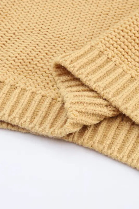 Khaki hollowed bubble sleeve knit sweater - sweaters & cardigans