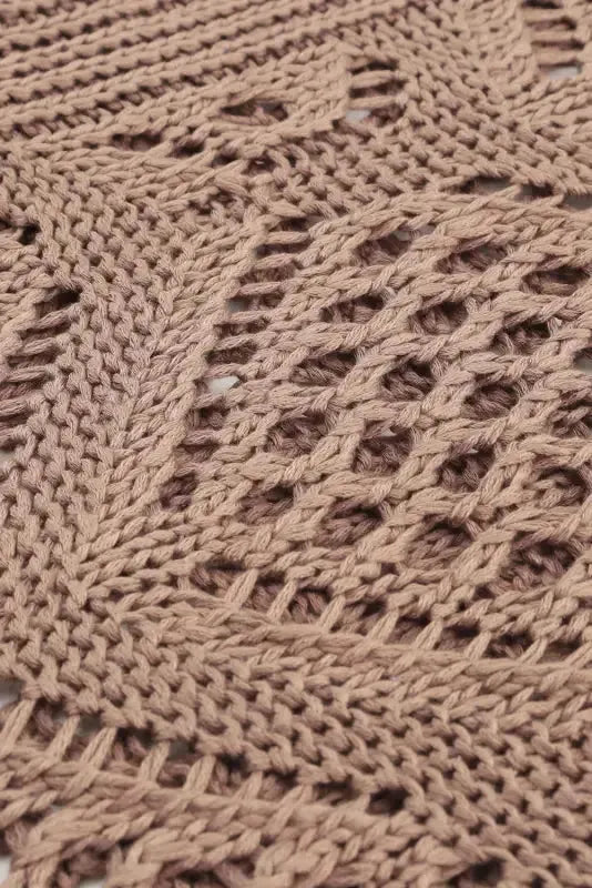 Khaki Hollowed Knit V Neck Sweater - Fashionfitz