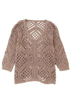 Khaki Hollowed Knit V Neck Sweater - Fashionfitz