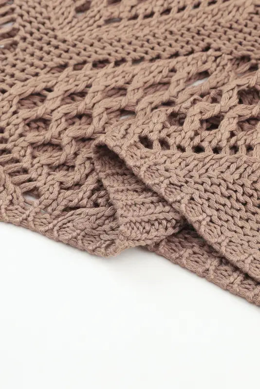 Khaki hollowed knit v neck sweater - sweaters