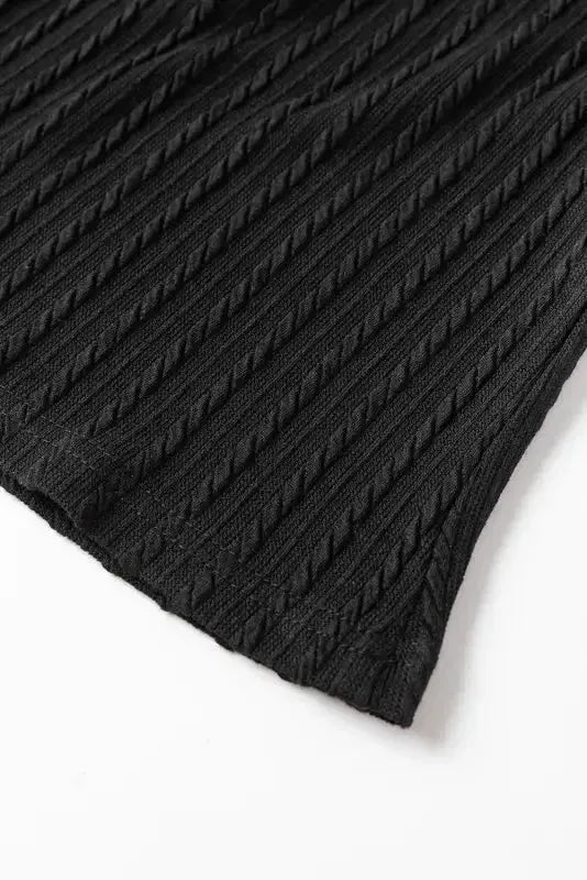 Khaki Knitted Jacquard V Neck Lantern Sleeve Top - Fashionfitz