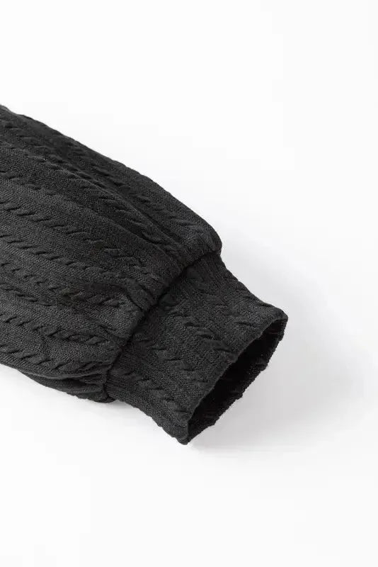 Khaki Knitted Jacquard V Neck Lantern Sleeve Top - Fashionfitz