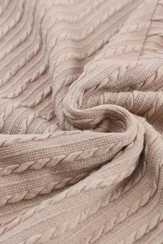 Khaki Knitted Jacquard V Neck Lantern Sleeve Top - Fashionfitz