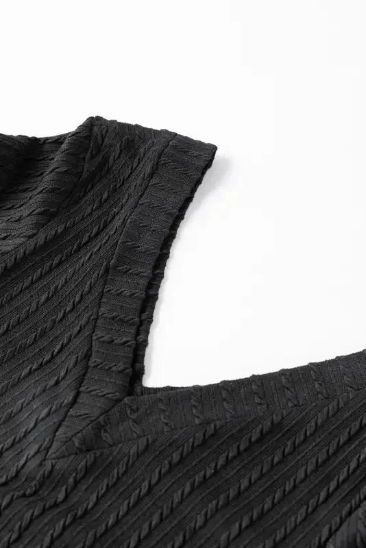 Khaki Knitted Jacquard V Neck Lantern Sleeve Top - Fashionfitz