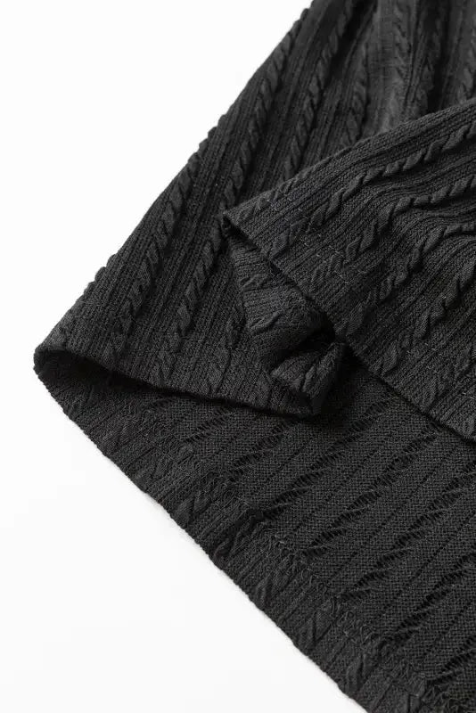 Khaki Knitted Jacquard V Neck Lantern Sleeve Top - Fashionfitz