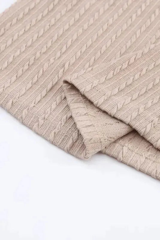 Khaki Knitted Jacquard V Neck Lantern Sleeve Top - Fashionfitz