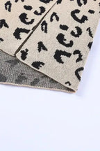 Khaki Leopard High Neck Side Slit Oversized Sweater - Fashionfitz