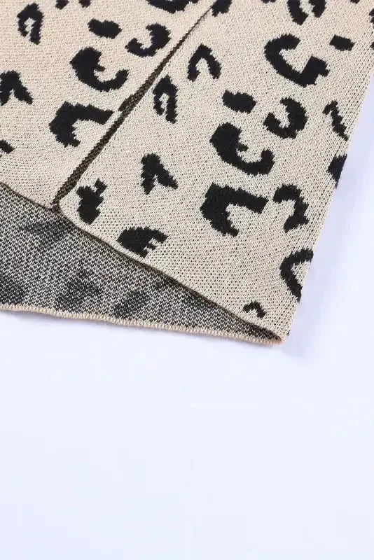 Khaki Leopard High Neck Side Slit Oversized Sweater - Fashionfitz