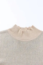 Khaki Leopard High Neck Side Slit Oversized Sweater - Fashionfitz