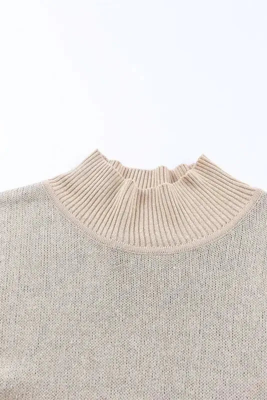 Khaki Leopard High Neck Side Slit Oversized Sweater - Fashionfitz