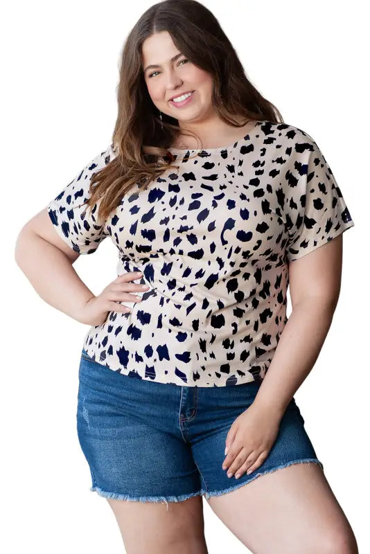 Khaki leopard open back plus size top - size/plus tops/plus tops & tees