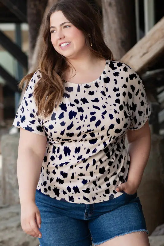 Khaki leopard open back plus size top - size/plus tops/plus tops & tees