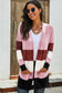 Khaki open front colorblock cardigan with pockets - sweaters & cardigans