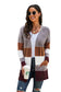 Khaki open front colorblock cardigan with pockets - sweaters & cardigans