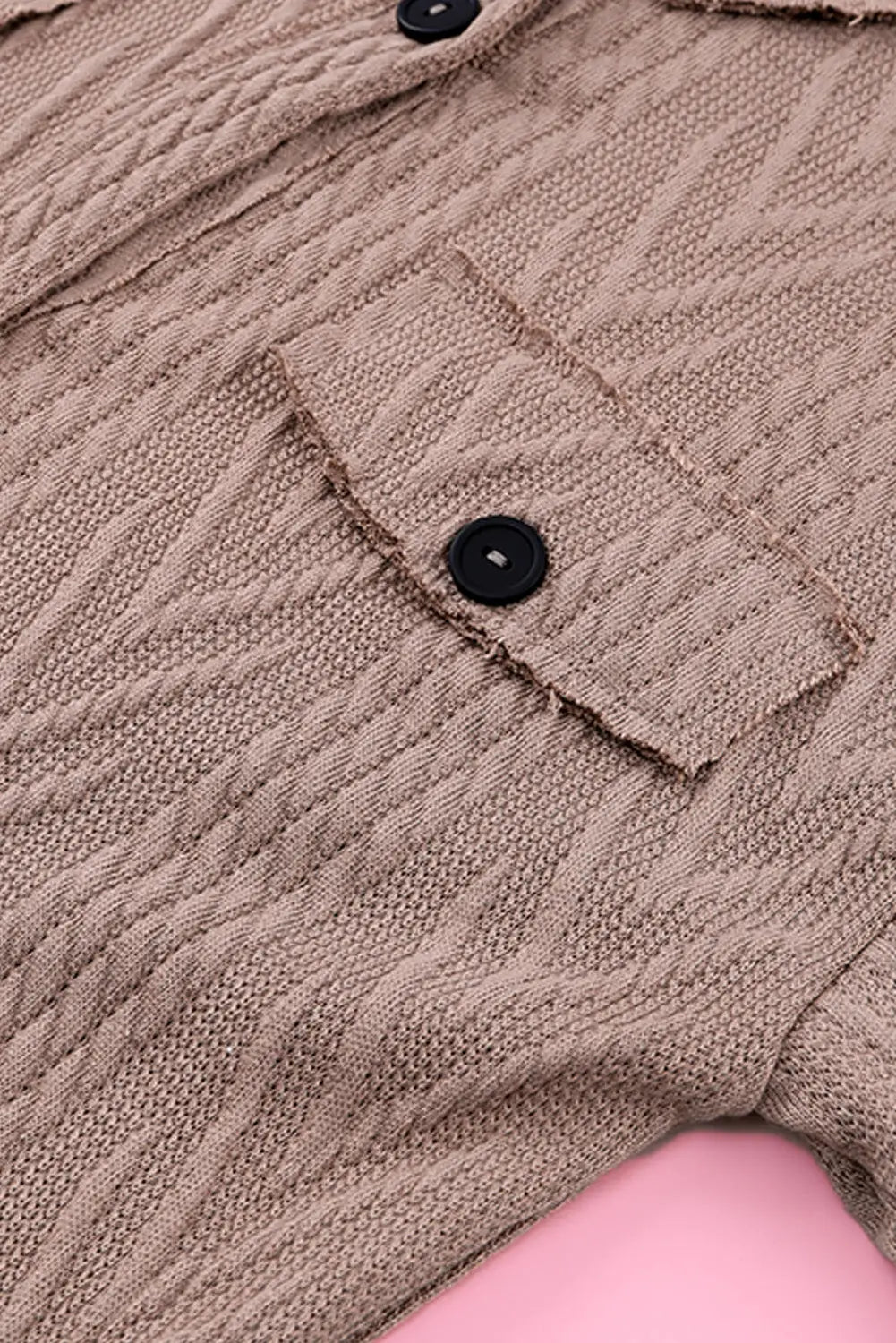Khaki oversize textured knit button front shacket - shackets