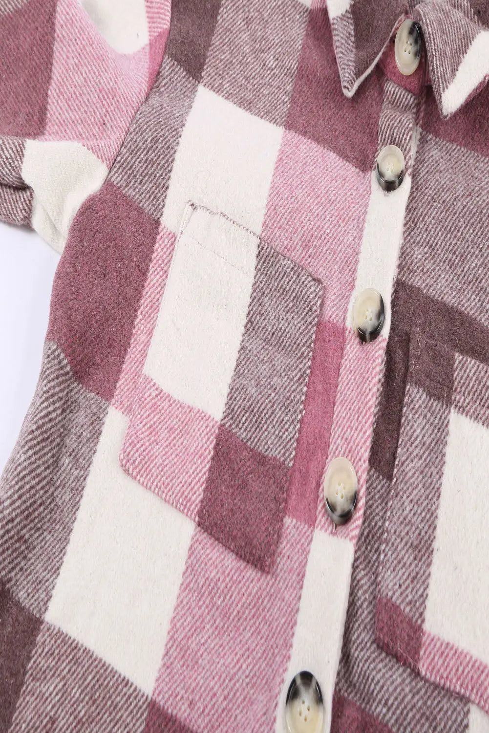 Khaki plaid color block buttoned long sleeve jacket with pocket - shackets