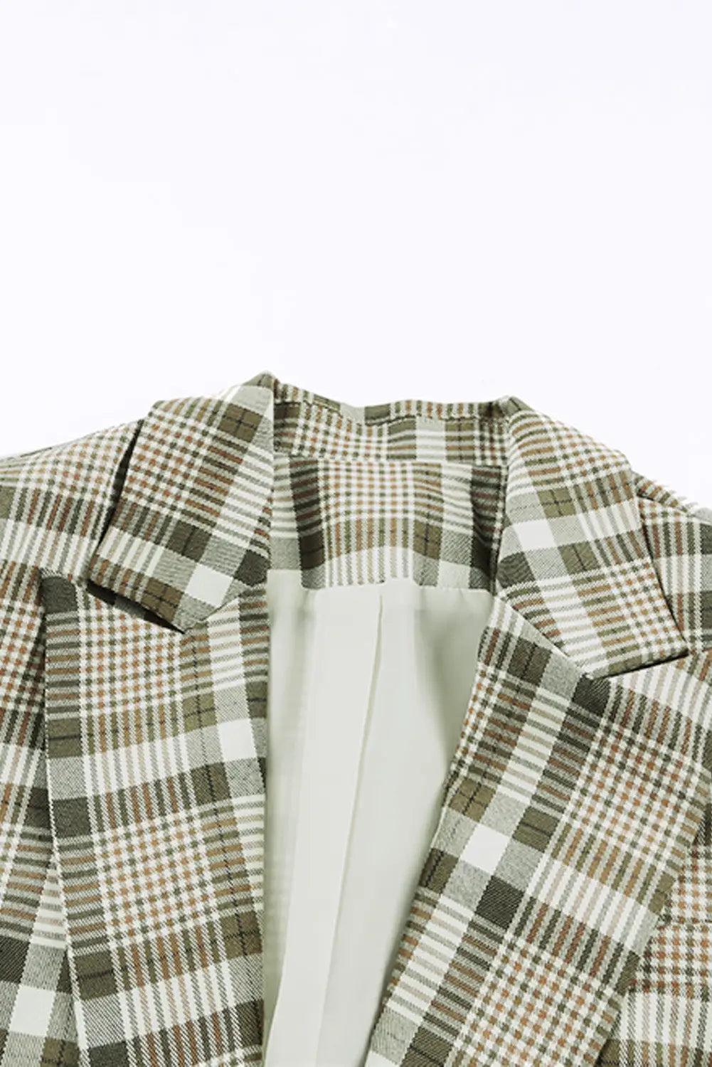 Khaki plaid print lapel collar buttoned blazer - blazers