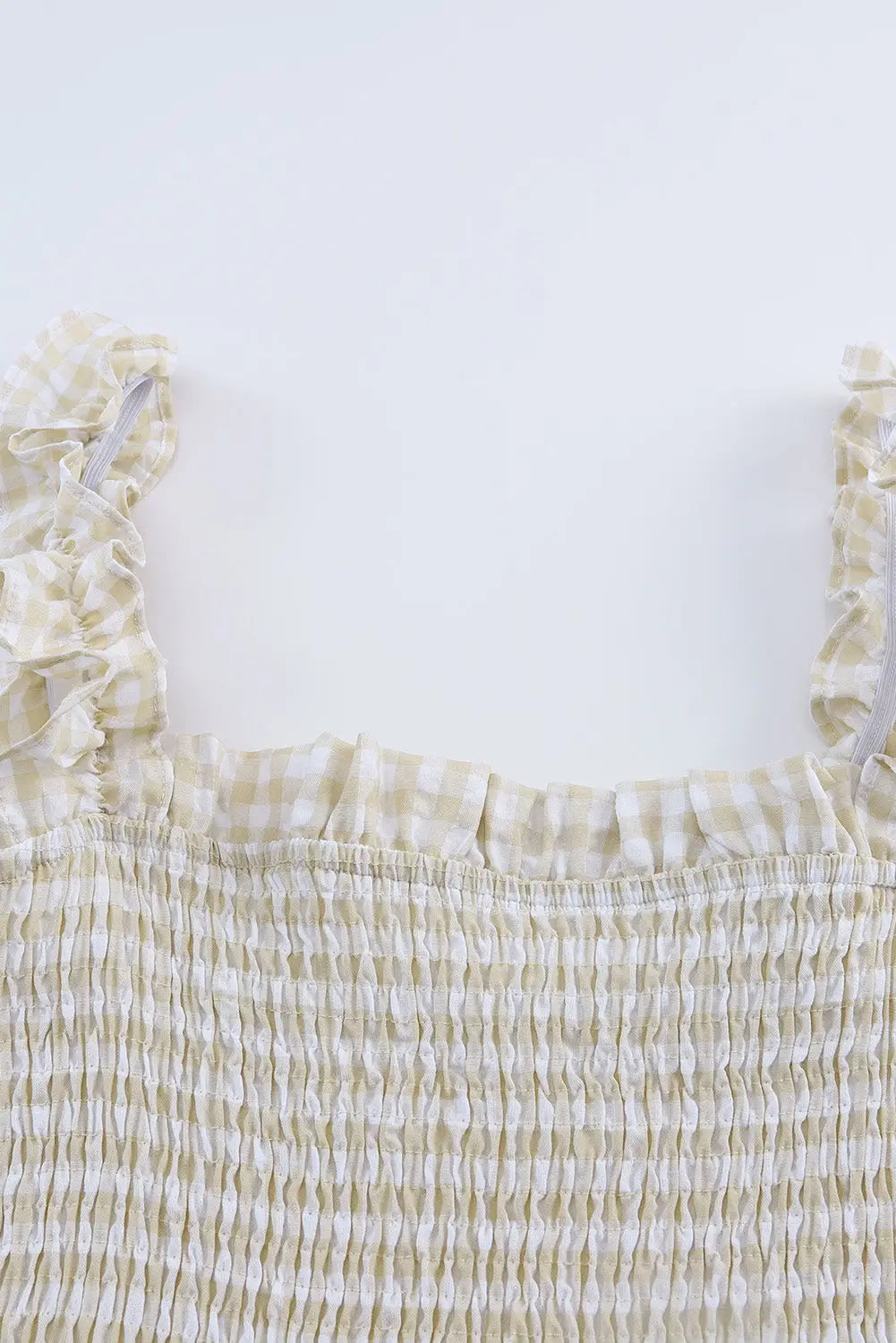 Khaki plaid ruffled square neck smocked tiered maxi dress - dresses
