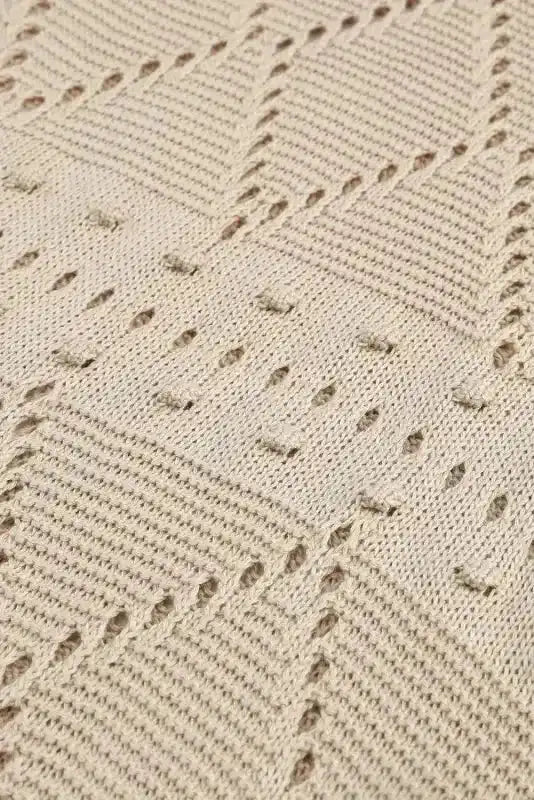 Khaki Pointelle Knit Short Dolman Sleeve Sweater Top - Fashionfitz