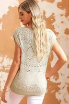 Khaki Pointelle Knit Short Dolman Sleeve Sweater Top - Fashionfitz