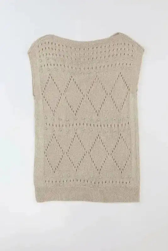 Khaki Pointelle Knit Short Dolman Sleeve Sweater Top - Fashionfitz