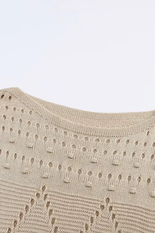 Khaki pointelle knit short dolman sleeve sweater top - t-shirts