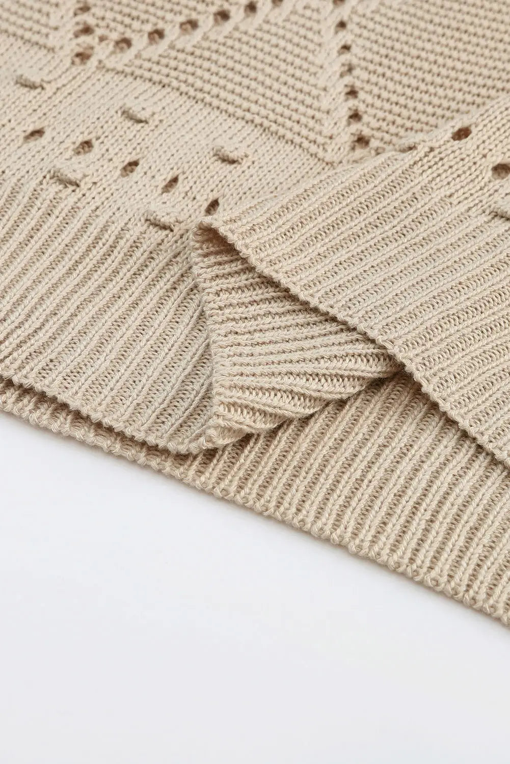 Khaki pointelle knit short dolman sleeve sweater top - t-shirts