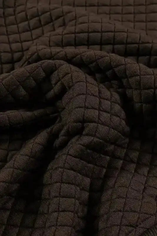 Khaki Printed Plaid Sleeve Patchwork Collared Textured Sweatshirt - Fashionfitz