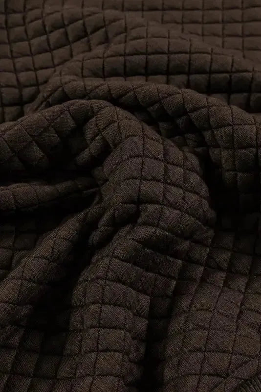 Khaki Printed Plaid Sleeve Patchwork Collared Textured Sweatshirt - Fashionfitz