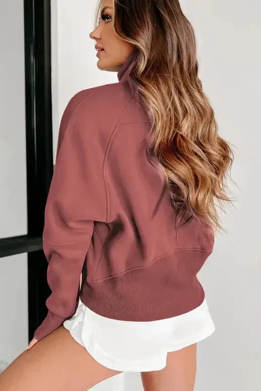 Khaki Printed Plaid Sleeve Patchwork Collared Textured Sweatshirt - Fashionfitz