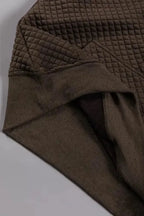 Khaki Printed Plaid Sleeve Patchwork Collared Textured Sweatshirt - Fashionfitz