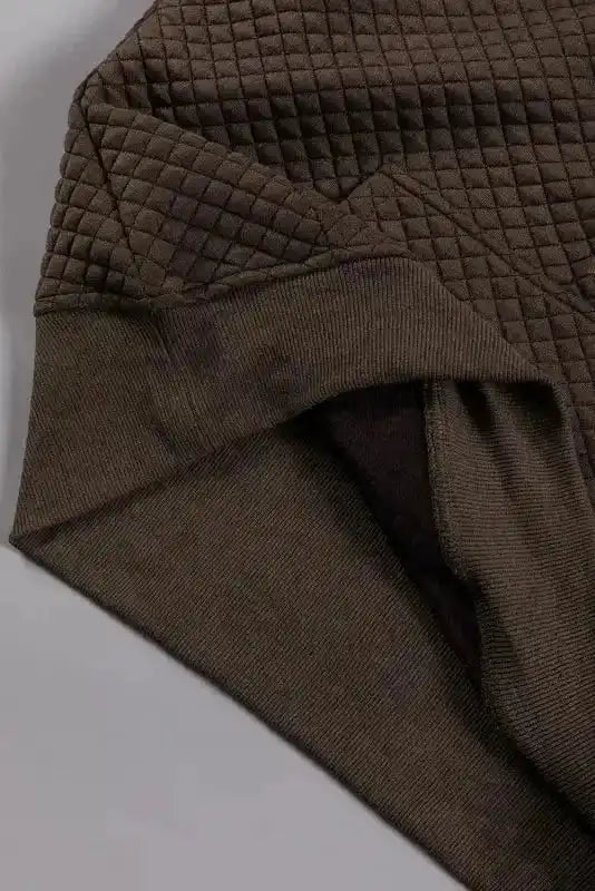 Khaki Printed Plaid Sleeve Patchwork Collared Textured Sweatshirt - Fashionfitz