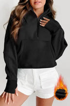 Khaki Printed Plaid Sleeve Patchwork Collared Textured Sweatshirt - Fashionfitz