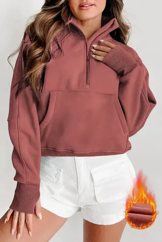 Khaki Printed Plaid Sleeve Patchwork Collared Textured Sweatshirt - Fashionfitz