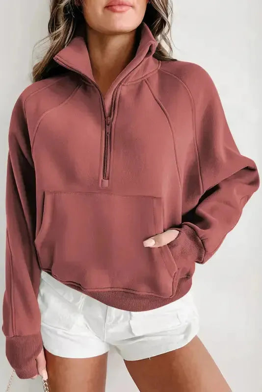 Khaki Printed Plaid Sleeve Patchwork Collared Textured Sweatshirt - Fashionfitz
