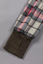 Khaki Printed Plaid Sleeve Patchwork Collared Textured Sweatshirt - Fashionfitz