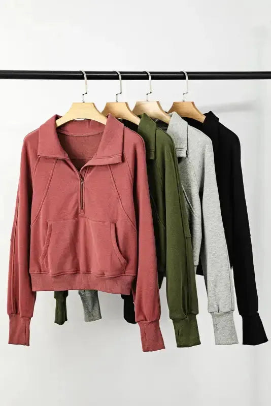 Khaki Printed Plaid Sleeve Patchwork Collared Textured Sweatshirt - Fashionfitz