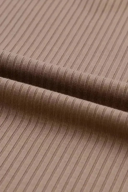 Khaki Ribbed Knit Patched Chest Pocket V Neck Top - Fashionfitz