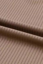 Khaki Ribbed Knit Patched Chest Pocket V Neck Top - Fashionfitz