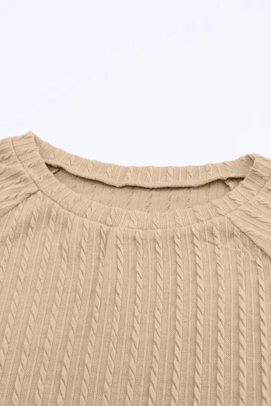 Khaki ribbed round neck knit long sleeve top