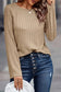 Khaki ribbed round neck knit long sleeve top