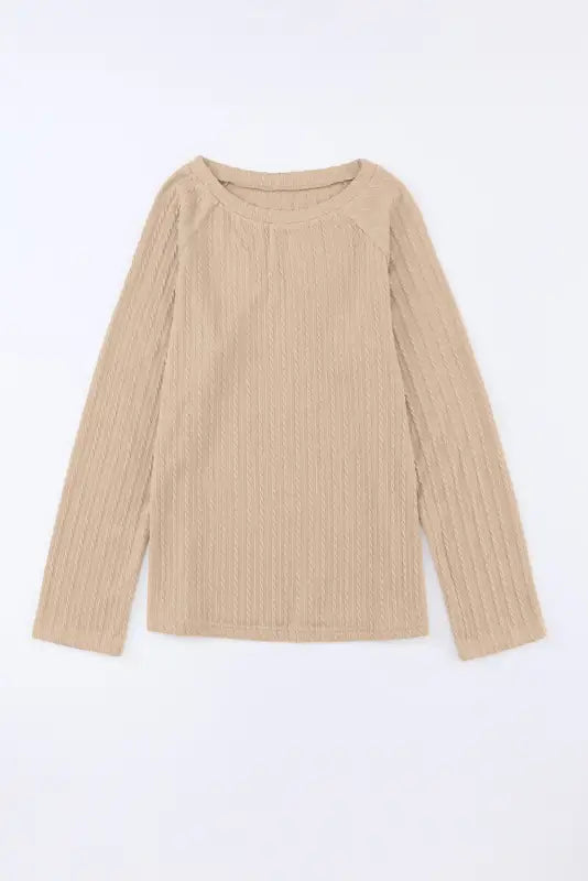 Khaki ribbed round neck knit long sleeve top