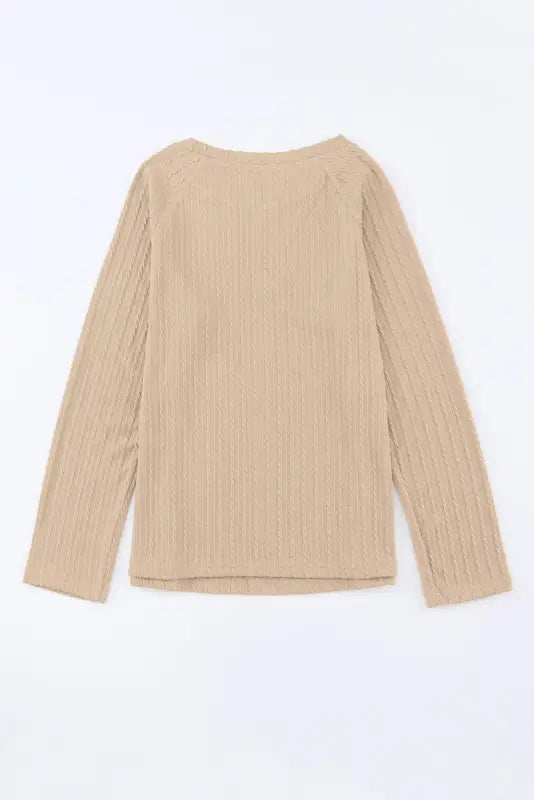 Khaki ribbed round neck knit long sleeve top