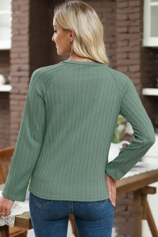 Khaki ribbed round neck knit long sleeve top