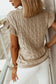 Khaki ruffle short sleeves cable knit textured top - t-shirts