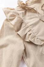 Khaki Ruffled Lace up Bubble Sleeve Blouse - Fashionfitz