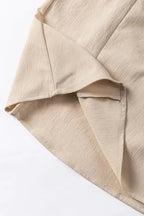 Khaki Ruffled Lace up Bubble Sleeve Blouse - Fashionfitz