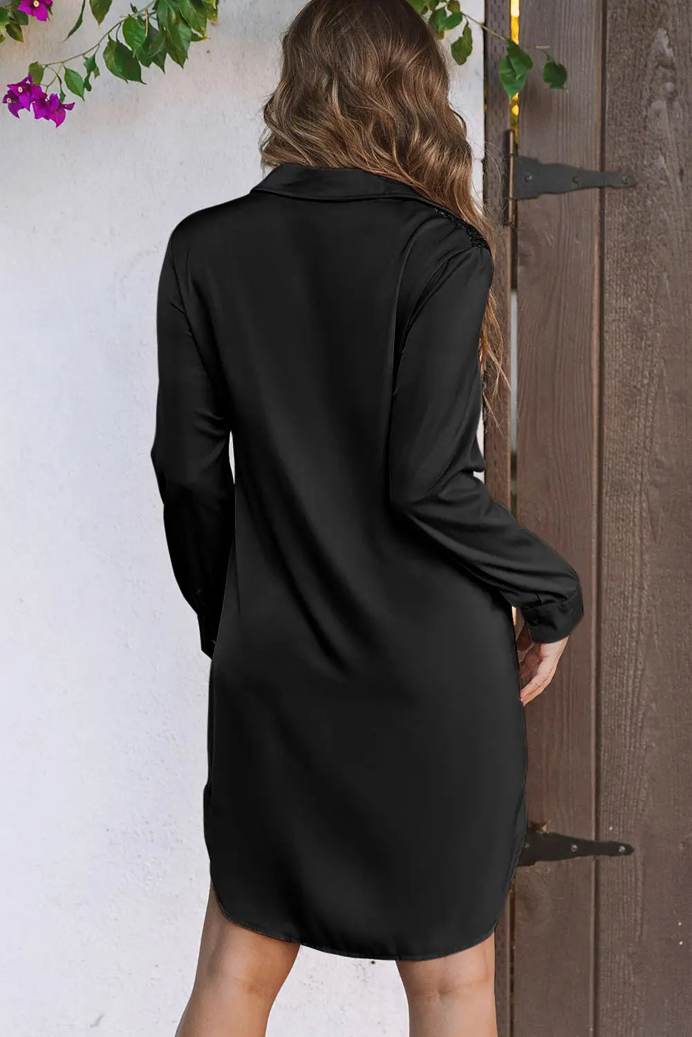Khaki sequin splicing pocket buttoned shirt dress - mini dresses