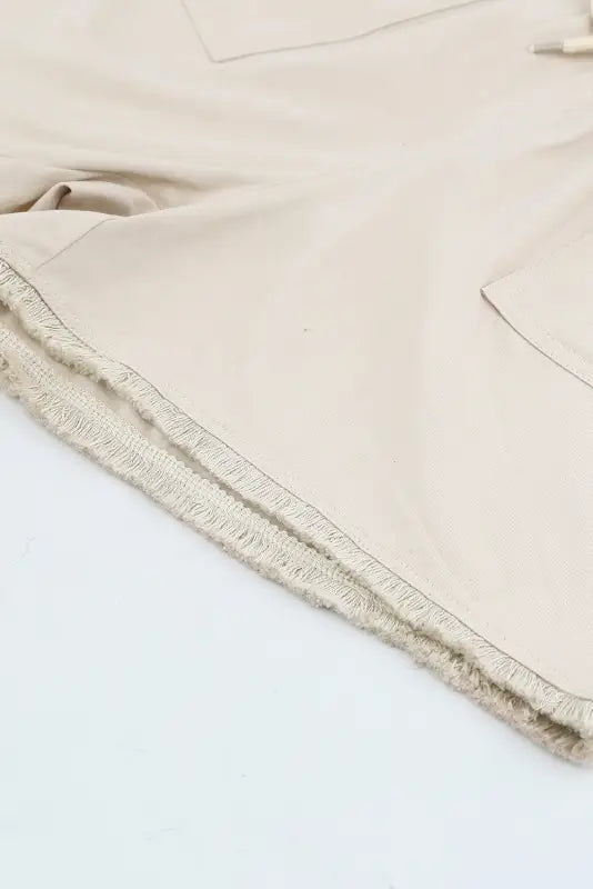 Khaki solid color drawstring frayed hem pocketed shorts