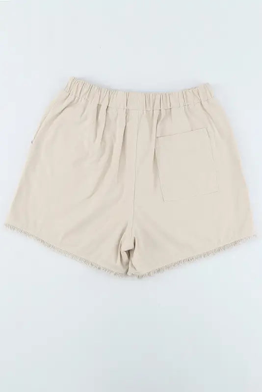 Khaki solid color drawstring frayed hem pocketed shorts